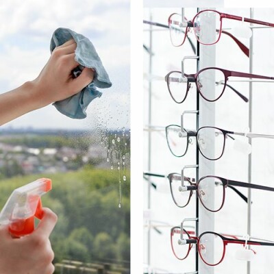 Cleaning agents and supplies for glasses,...